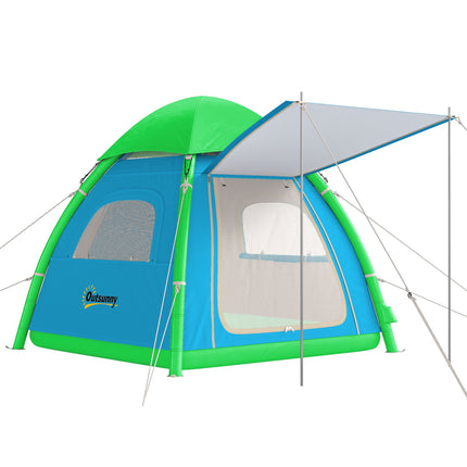 Inflatable 3-Person Camping Tent with Pump, Mesh Roof