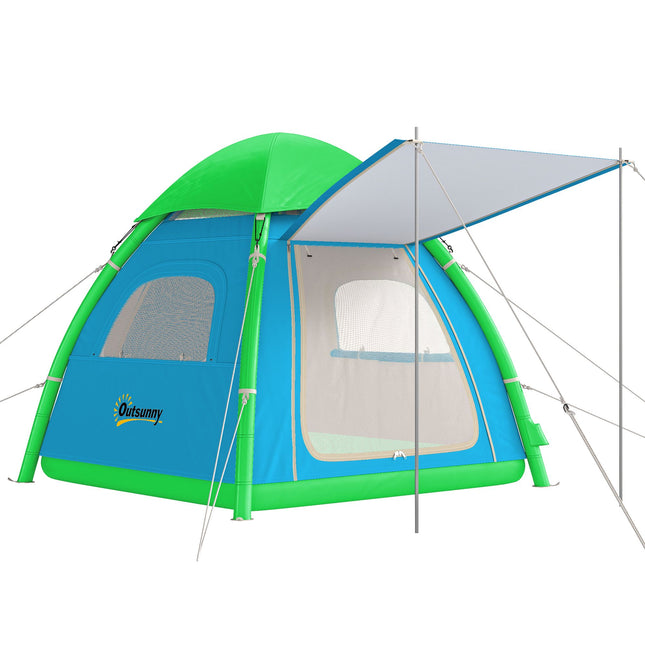 Inflatable 3-Person Camping Tent with Pump, Mesh Roof
