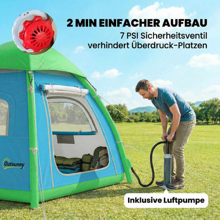 Inflatable 3-Person Camping Tent with Pump, Mesh Roof