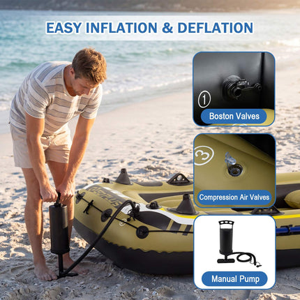 Inflatable 3-Person Fishing Raft Set with Oars & Pump