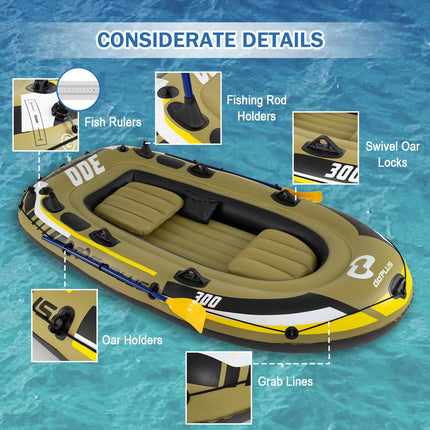 Inflatable 3-Person Fishing Raft Set with Oars & Pump