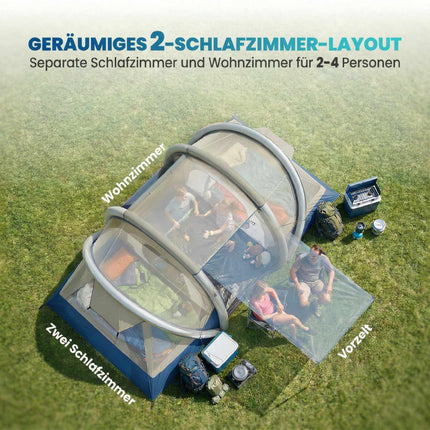 Inflatable 4-Person Tent, Quick Setup, 2 Bedrooms