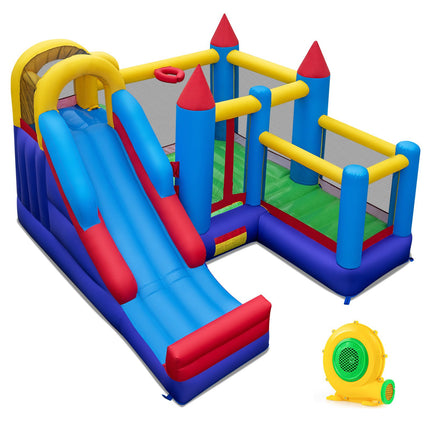 Inflatable Bounce House with Slide, Climbing Wall & Hoop
