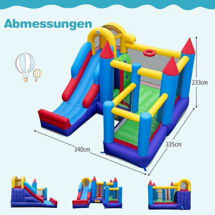 Inflatable Bounce House with Slide, Climbing Wall & Hoop