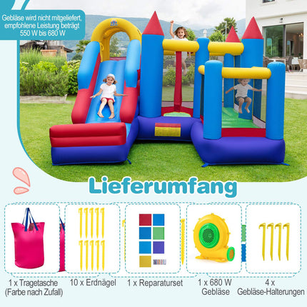 Inflatable Bounce House with Slide, Climbing Wall & Hoop