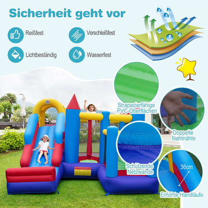 Inflatable Bounce House with Slide, Climbing Wall & Hoop