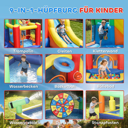 Inflatable Bounce House with Slide & Pool for Kids 3-8