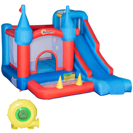 Inflatable bouncy castle with slide and pool for children 3-8