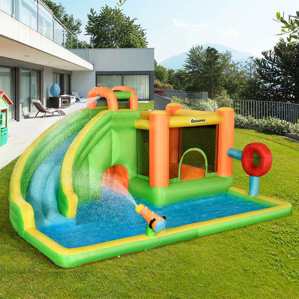 Inflatable bouncy castle with slide and water gun for children