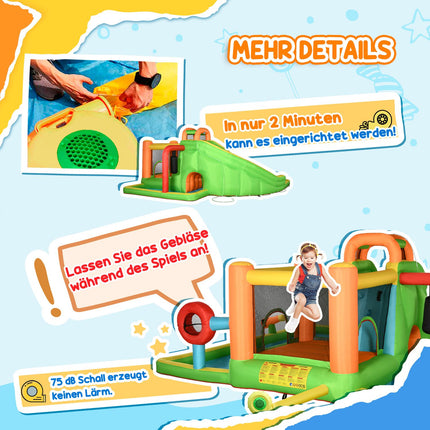 Inflatable bouncy castle with slide and water gun for children