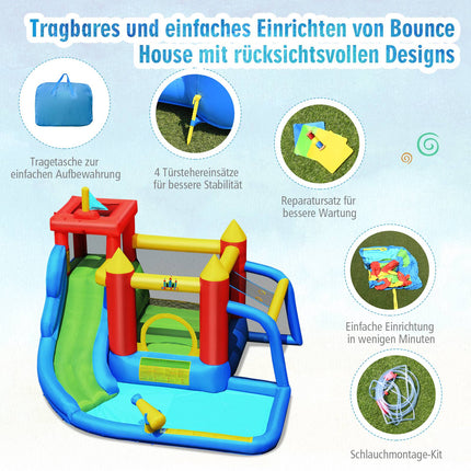 Inflatable Bouncy Castle with Slide, Pool, 450W Blower