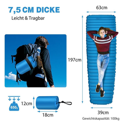 Inflatable Camping Sleeping Pad – Waterproof, 197x63x7 cm