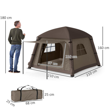 Opblaasbare kampeertent 1-2 persoons buitenfamilietent met luifelhaken Luchtpomp Ramen Deuren Opbergtas Luchttent voor 4 seizoenen Winddichte Glamping-tent Aosom