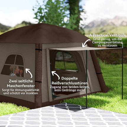 Opblaasbare kampeertent 1-2 persoons buitenfamilietent met luifelhaken Luchtpomp Ramen Deuren Opbergtas Luchttent voor 4 seizoenen Winddichte Glamping-tent Aosom