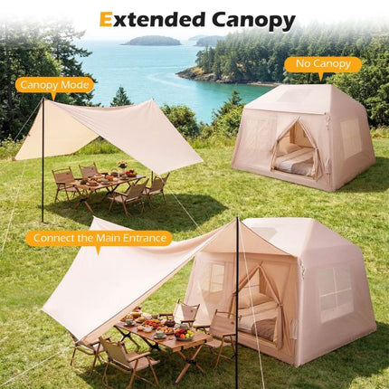 Inflatable Camping Tent, 4–6 Person, Pump, Canopy