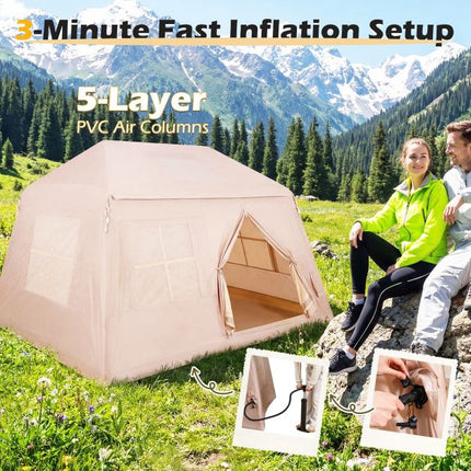 Inflatable Camping Tent, 4–6 Person, Pump, Canopy