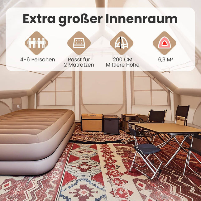 Inflatable Camping Tent, 4-6 Person, Waterproof, Beige