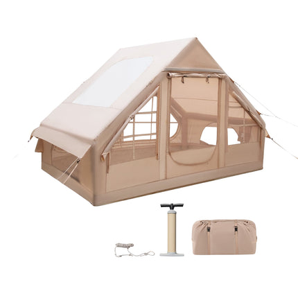 Inflatable Camping Tent, 4-6 Person, Waterproof, Beige