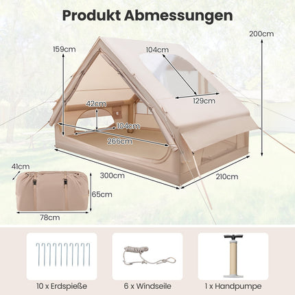 Inflatable Camping Tent, 4-6 Person, Waterproof, Beige