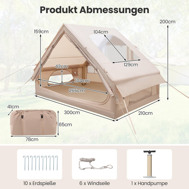 Inflatable Camping Tent, 4-6 Person, Waterproof, Beige
