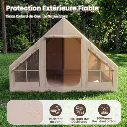 Inflatable Camping Tent, 4-Person, Air Pump, Waterproof; Chimney Port