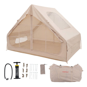 Inflatable Camping Tent, 4-Person, Pump, Waterproof, Skylight