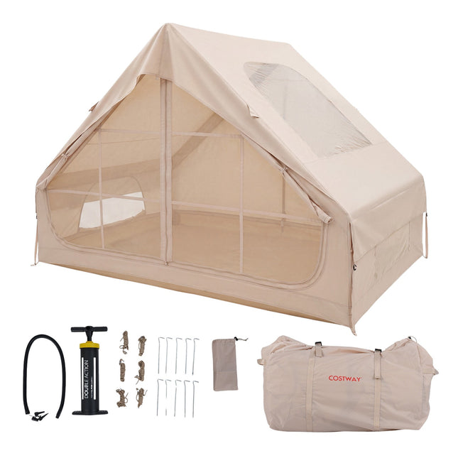 Inflatable Camping Tent, 4-Person, Pump, Waterproof, Skylight