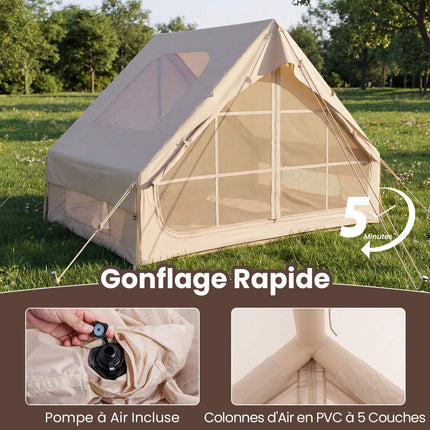 Inflatable Camping Tent, 4-Person, Pump, Waterproof, Skylight