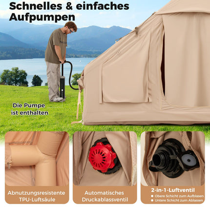 Inflatable Camping Tent for 4-6 People, 4 Mesh Windows