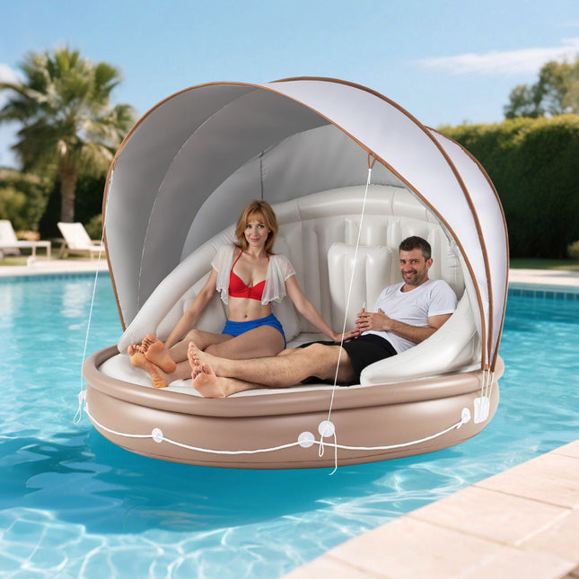Inflatable Canopy Pool Lounger Float, SPF 50+, 440 lb