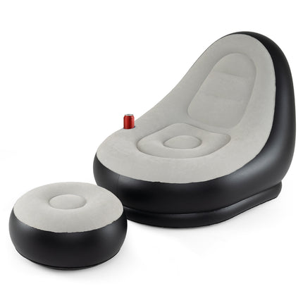 Inflatable Chair with Ottoman, Velour Surface, Cup Holder