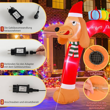 Inflatable Christmas Dachshund Arch with LEDs, 242 cm