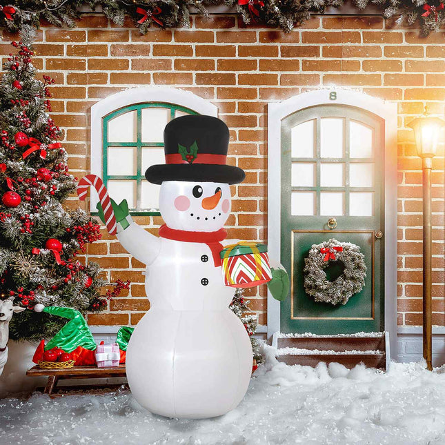 Inflatable 1.8 m snowman with LED lights for indoor/outdoor use