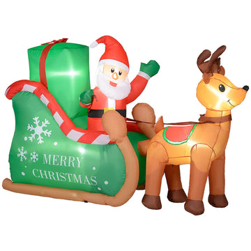 Inflatable 2.1 m Santa with sleigh and reindeer - LED On