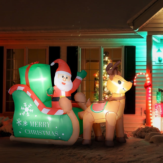 Inflatable 2.1 m Santa with sleigh and reindeer - LED On