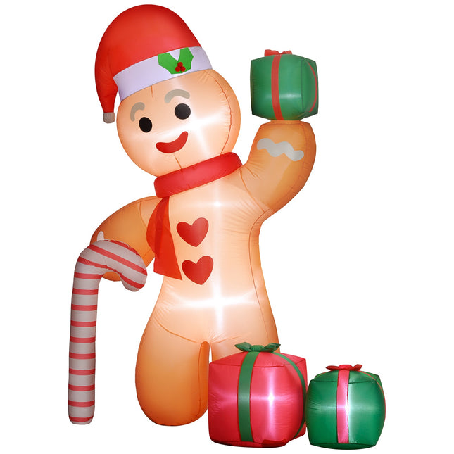Inflatable Gingerbread Man decoration with LED lights, 2.45m