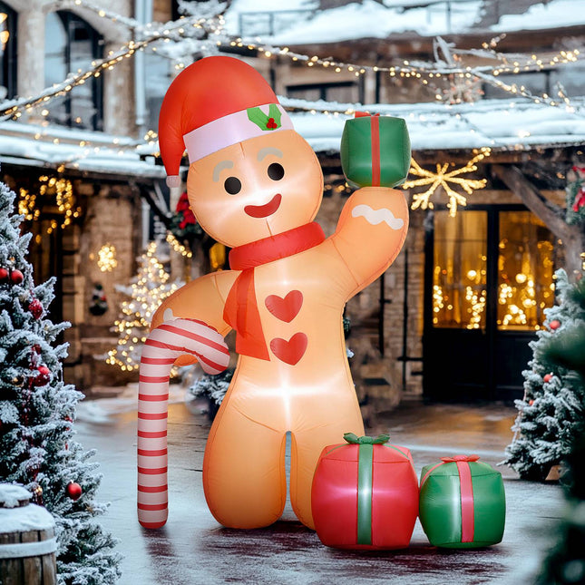 Inflatable Gingerbread Man decoration with LED lights, 2.45m