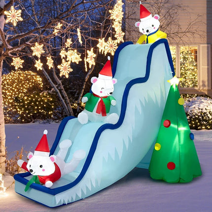 Inflatable Christmas Slide with Bears and LED Lights