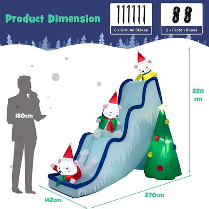 Inflatable Christmas Slide with Bears and LED Lights