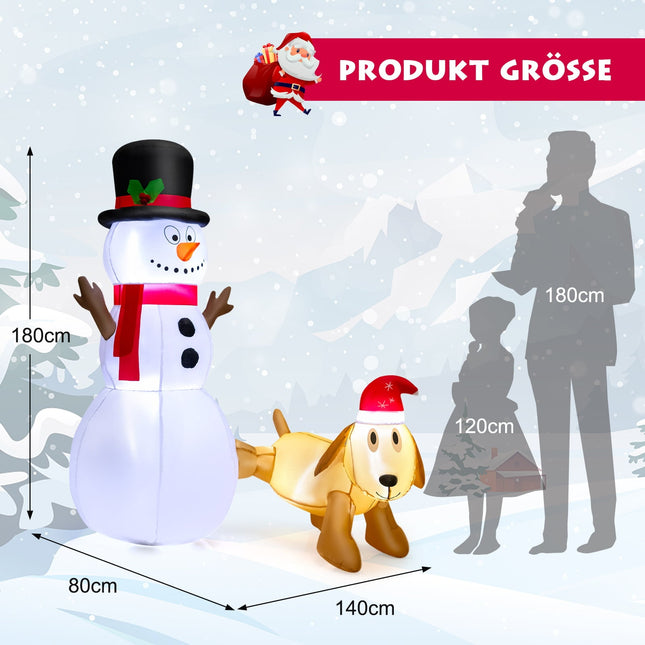 Inflatable Christmas Snowman with Dog, 180 cm, LED Lights