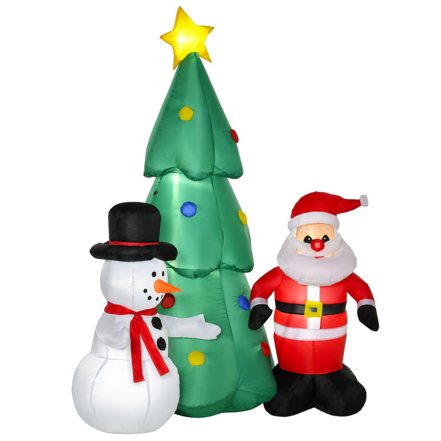 Inflatable LED Christmas tree with snowman, 185 cm polyester