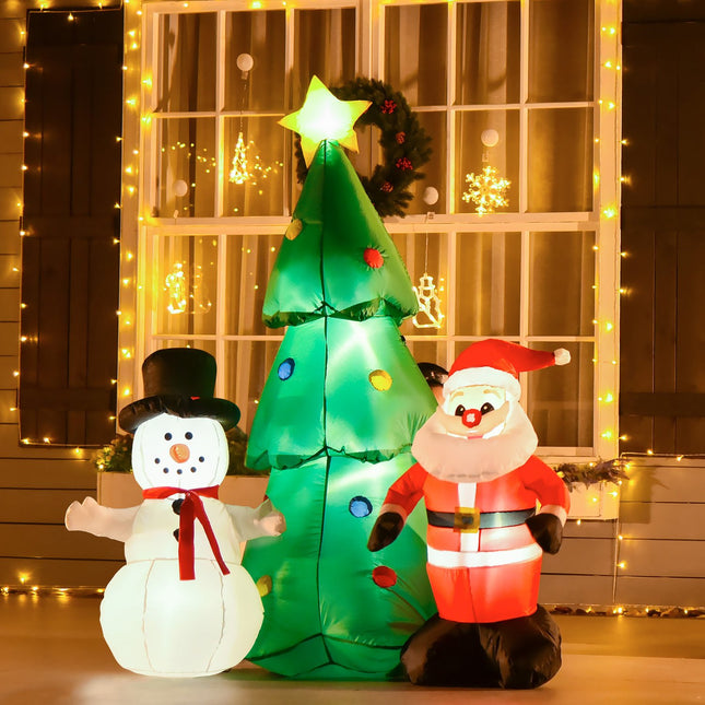 Inflatable LED Christmas tree with snowman, 185 cm polyester