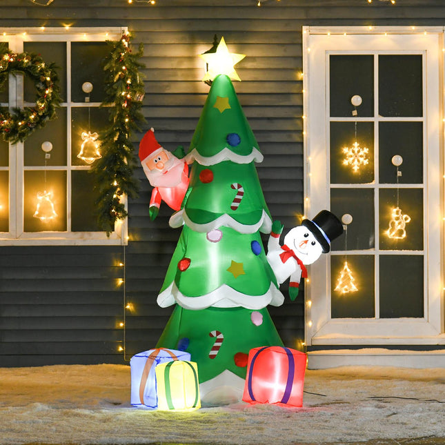 Inflatable 210cm Christmas tree with LED Santa and snowman