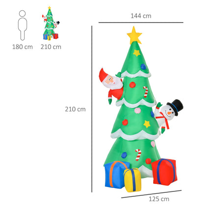 Inflatable 210cm Christmas tree with LED Santa and snowman