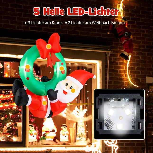 Inflatable Christmas Wreath with Santa, 120cm, LED Lights