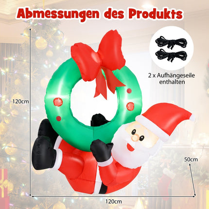 Inflatable Christmas Wreath with Santa, 120cm, LED Lights