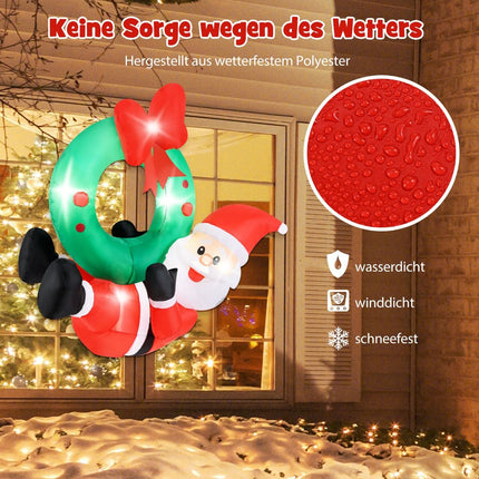 Inflatable Christmas Wreath with Santa, 120cm, LED Lights