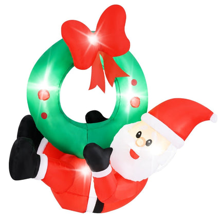 Inflatable Christmas Wreath with Santa, 120cm, LED Lights