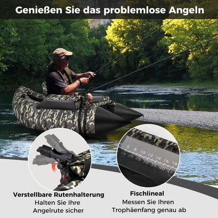 Inflatable Dinghy with Fins & Fish Ruler & Rod Holder Fishing Boat Camouflage