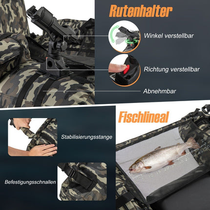 Inflatable Dinghy with Fish Ruler & Rod Holder & Paddle Fishing Boat Camouflage